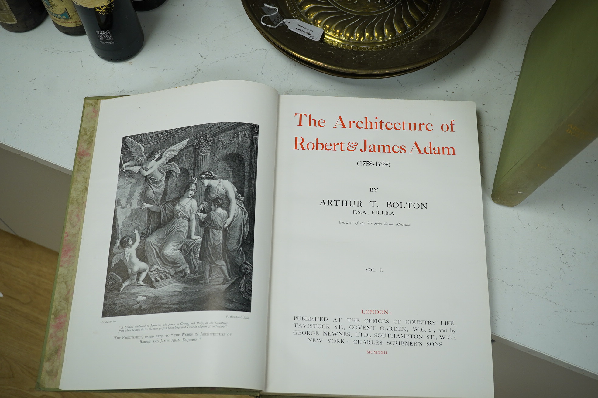 Bolton, Arthur T. - The Architecture of Robert & James Adam (1758-1794). 1st Edition, 2 vols. many illus. and plans throughout (some full page); original gilt cloth with gilt tops, folio. Country Life, 1922